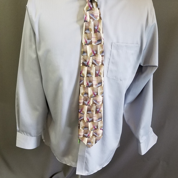 J Garcia silk tie beige abstract chicken and cat - Picture 9 of 9